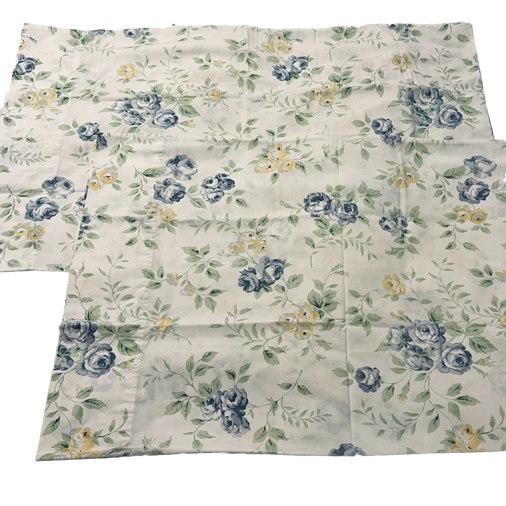Vtg 80s Westpoint Stevens 2 Standard Pillowcase Blue Cabbage Rose French Country